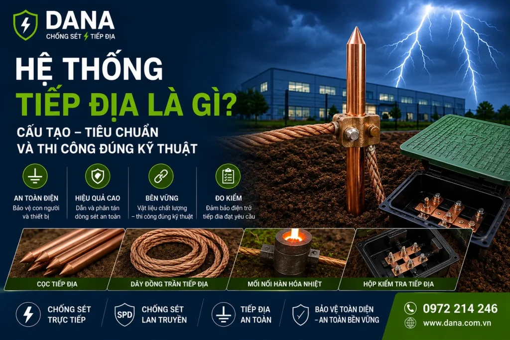 Hệ thống tiếp địa là gì? Cấu tạo, tiêu chuẩn và cách thi công đúng kỹ thuật